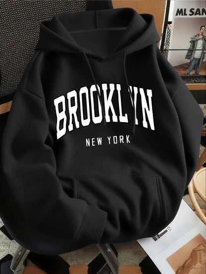 Borough Badge Hoodie - Men‘s Brooklyn Letter Print in Soft Polyester, Your Everyday Urban Uniform in a Regular, Comfortable Fit