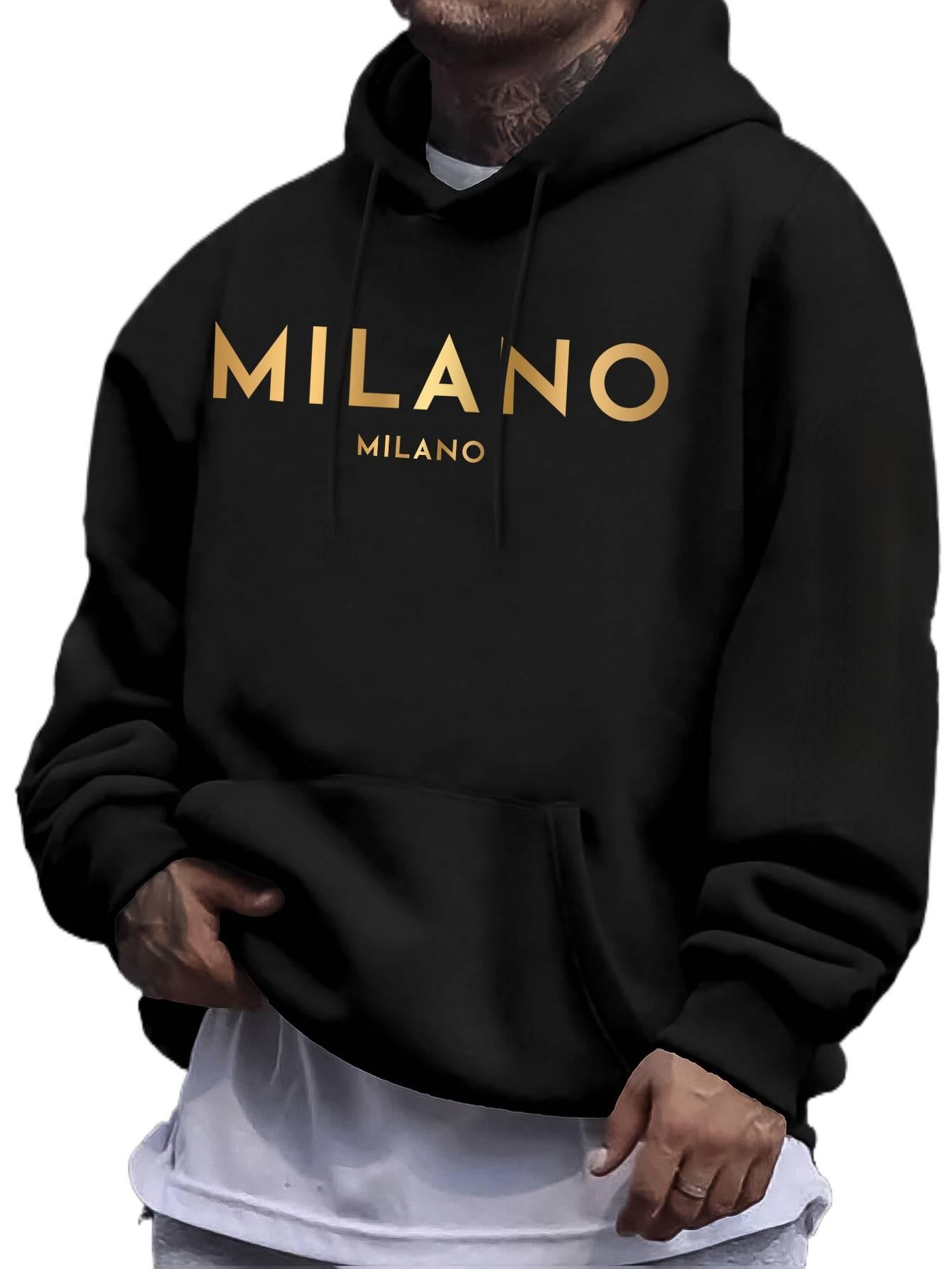Minimalist Gradient Hoodie - Men's Casual Letter Print Pullover | Long Sleeve Hooded Sweatshirt for Daily Wear & Street Style