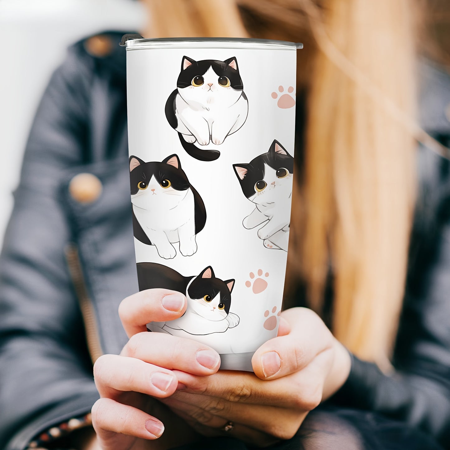 Cow Cat Tumbler - 20oz Funny Travel Mug with Lid for Cat Lovers, Cute Insulated Cup for Home & Office, Perfect Christmas & Birthday Gift