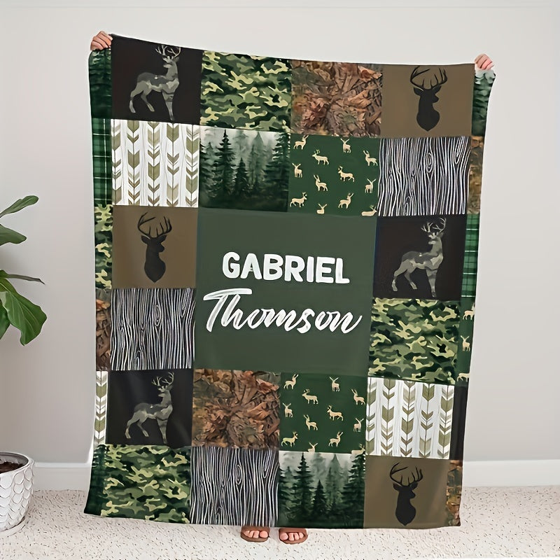 Custom Name & Animal Forest Throw Blanket - Personalized Cozy Flannel for Fall, Gift for Family & Friends, Sofa Office Decor, Holiday Present