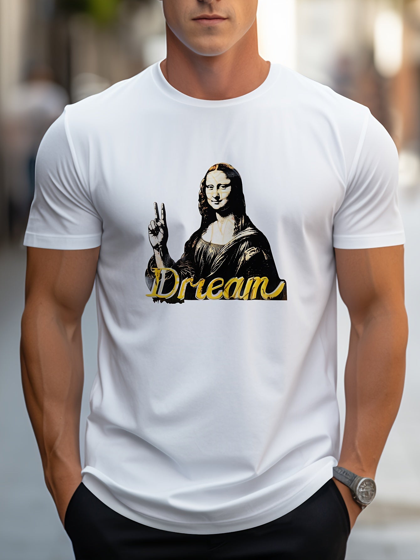 Mona Lisa Print T-Shirt for Men | Breathable Casual & Gym Tee Shirt Tops for Office Daily Wear