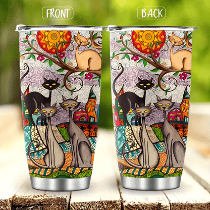 Wearable Feline Art Tumbler - 20oz Gallery-Worthy Print on Insulated Stainless Steel, A Vibrant Gift for Connoisseurs & Cat Lovers