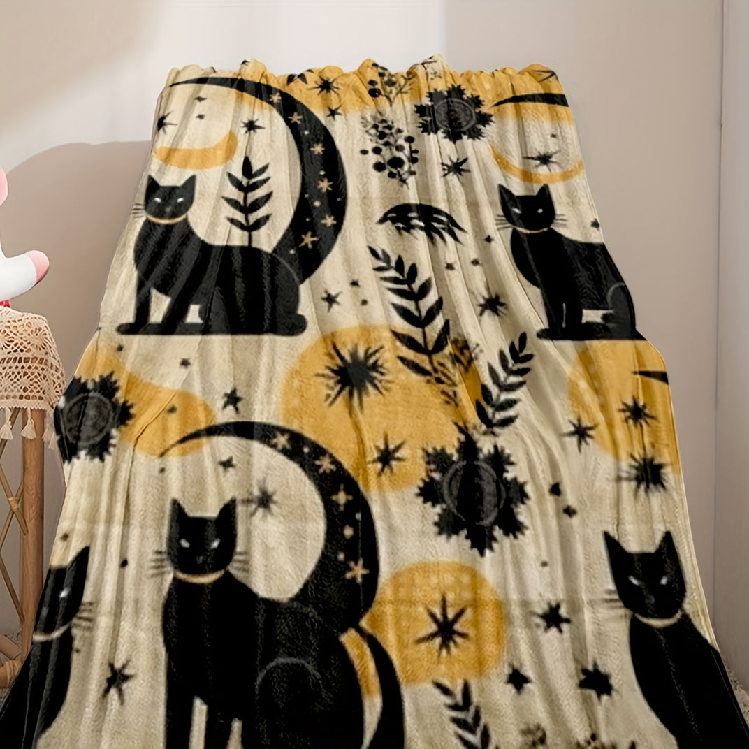 Vintage Cat Print Throw Blanket - Nostalgic Floral & Feline Design, All-Season Machine Washable, Cozy Gift for Cat Lovers & Home Decor