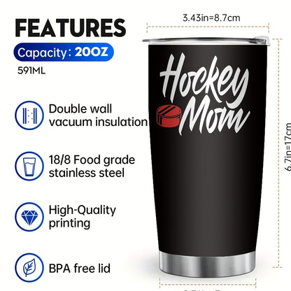 Hockey Mom Tumbler - 20oz Double-Wall Insulated Cup with Hockey Stick Design, Spill-Proof Lid, Keeps Drinks Hot/Cold for Hours - Perfect for Games, Travel, Camping & Hockey Fans