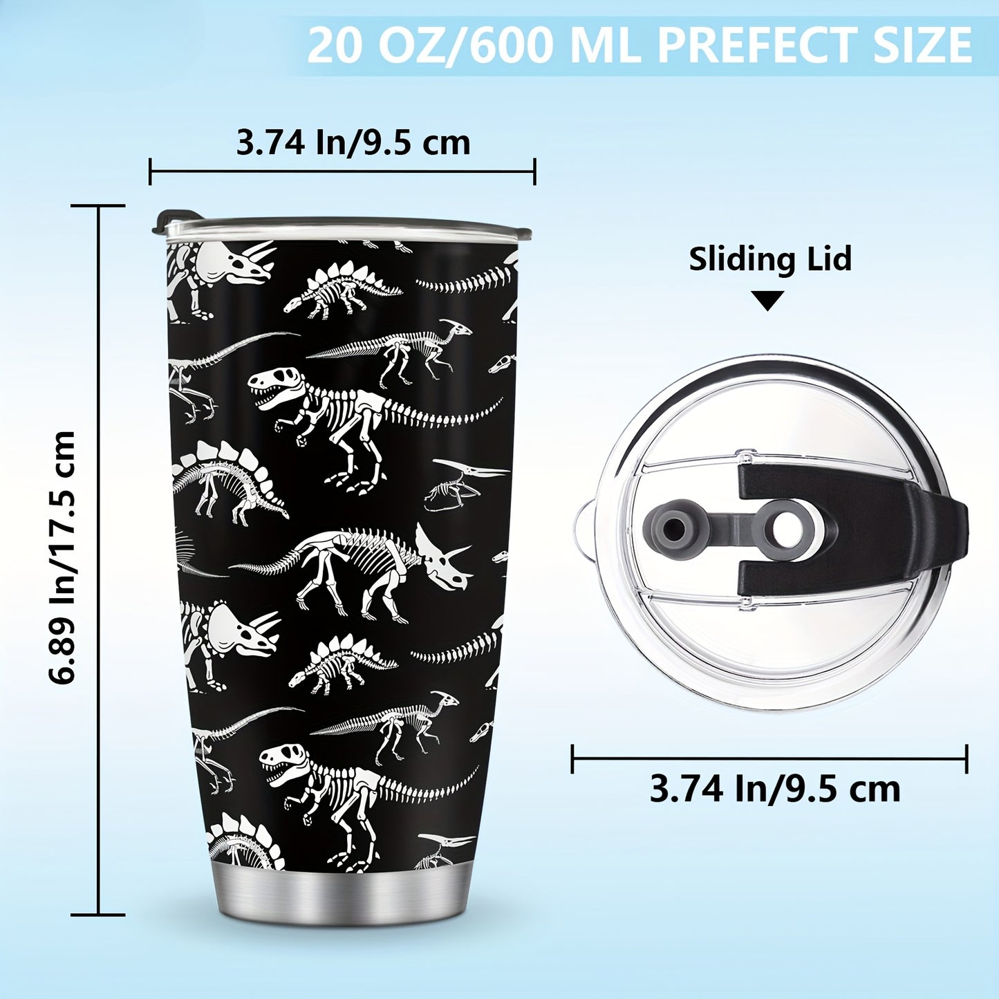 Dinosaur 20oz Insulated Tumbler with Lids, Double Wall Vacuum Stainless Steel Travel Mug - Gift for Dinosaur Enthusiasts