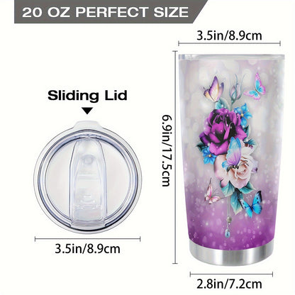 Thoughtful Gift for Parents - 20oz Elegant Floral Stainless Steel Tumbler, Double-Wall Vacuum Insulated Travel Mug | Keeps Drinks Hot/Cold, Hand Wash Care