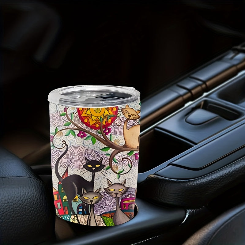 Wearable Feline Art Tumbler - 20oz Gallery-Worthy Print on Insulated Stainless Steel, A Vibrant Gift for Connoisseurs & Cat Lovers