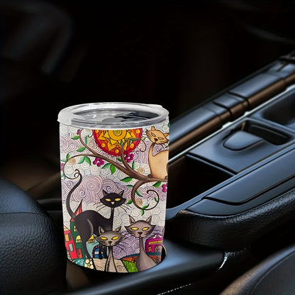 Wearable Feline Art Tumbler - 20oz Gallery-Worthy Print on Insulated Stainless Steel, A Vibrant Gift for Connoisseurs & Cat Lovers