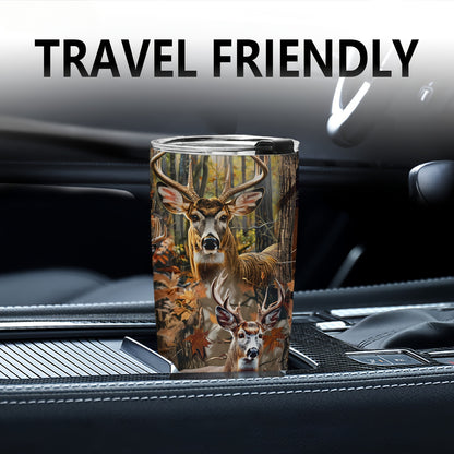 20oz Deer Hunting Tumbler Cup - Insulated Stainless Steel Travel Mug for Men | Gift for Dad, Husband, Papa on Christmas, Birthday, Valentines Day | Reusable Coffee Cup with Lid