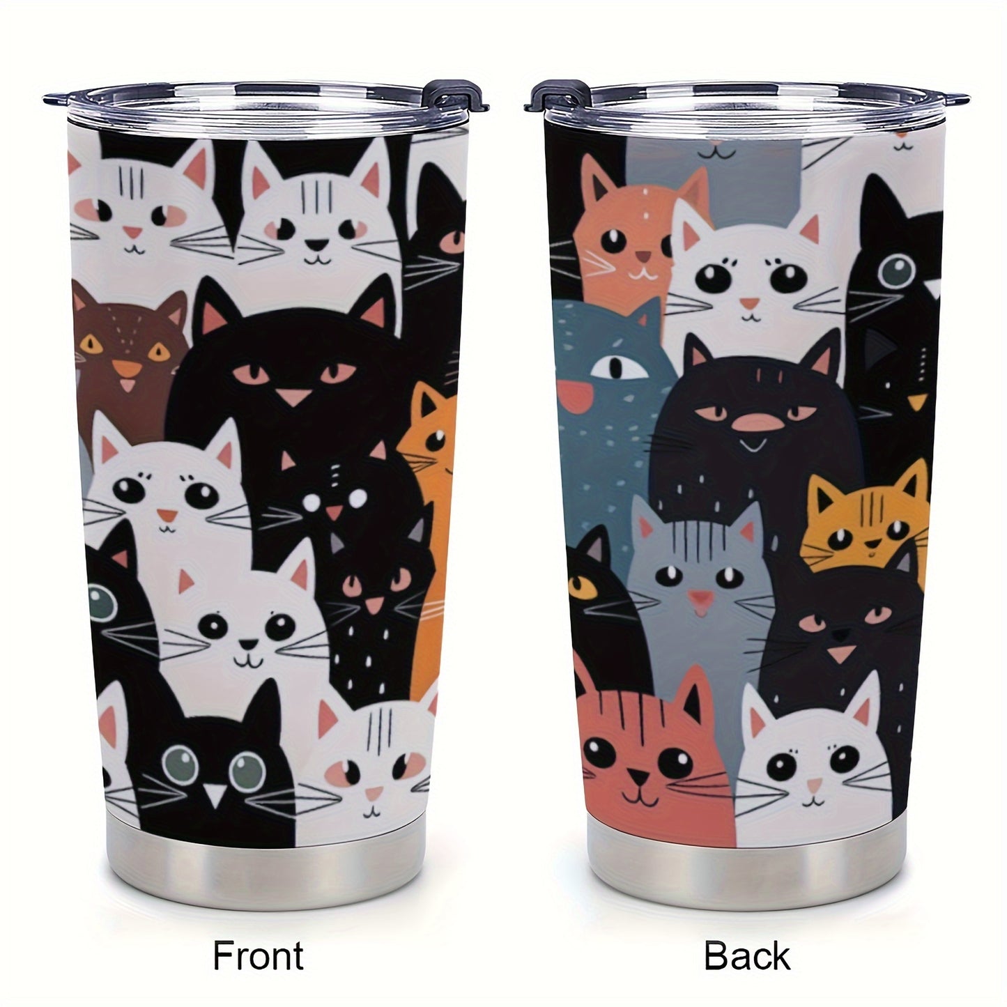 Stainless Steel Tumbler 20oz with Cat Print - Double-Walled Vacuum Insulated Travel Coffee Mug for Car Cup Holder, Leak-Proof Outdoor Cup