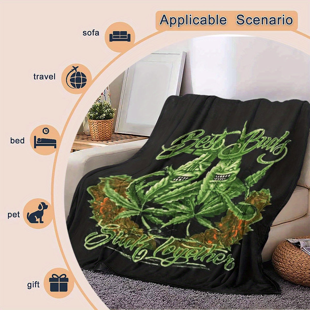 Friends Together Throw Blanket - Ultra-Soft Leaf Print Flannel Blankets for Couch & Bed, All-Season Cozy, Machine Washable Gift
