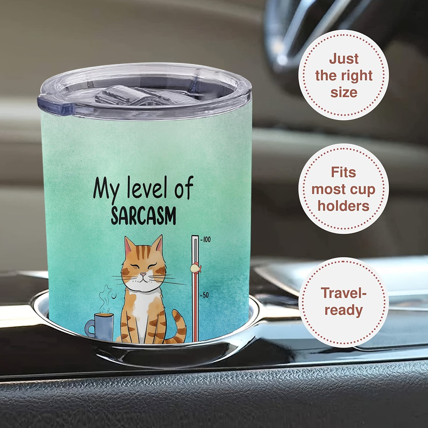 "My Level of Sarcasm Cat" Tumbler 20oz - Funny Sarcastic Cat Print Stainless Steel Mug, Vacuum Insulated & Durable, Humorous Gift for Cat Lovers
