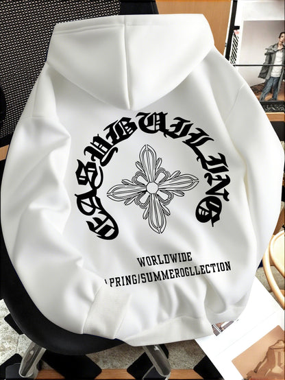 Gothic Streetwear Trend Hoodie Men - Hip-Hop Letter Print, Bold Typography Regular Fit Pullover