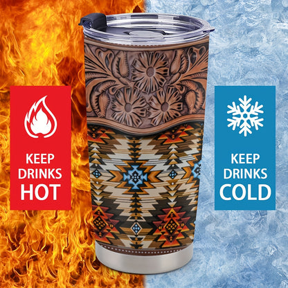 Southwestern Tumbler Gift Set - 20oz Stainless Steel Insulated Cup with Lid, Straw & Brush | Vibrant Floral Geometric Pattern, Keeps Drinks Hot/Cold | Holiday, Birthday Gift for Her