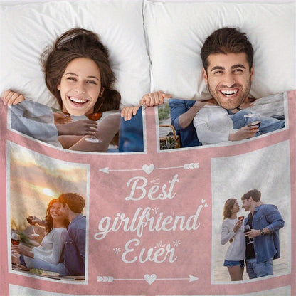 Custom Geometric Photo Blanket - Personalized Couple & Text Design, Modern All-Season Gift for Anniversary, Wedding, Christmas - Unique Keepsake Throw