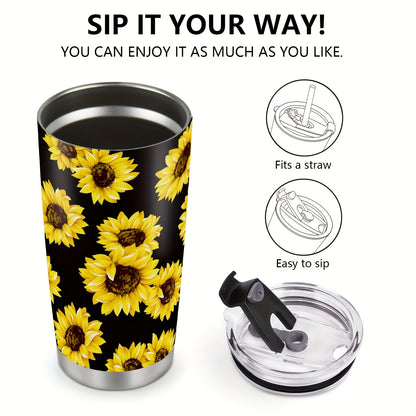 Sunflower Gift for Women - 20oz Cheerful Tumbler, Stainless Steel Double Wall Vacuum Insulated Travel Mug | Keeps Drinks Hot/Cold, Perfect for Home, Office, Back to School