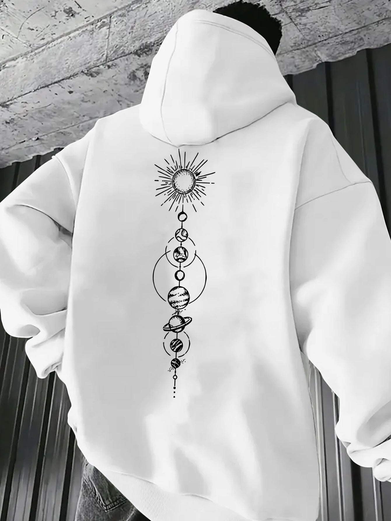 Men's Sun and Moon Geometric Hoodie | Minimalist Graphic Pullover, Streetwear Casual Hooded Sweatshirt Top with Pocket