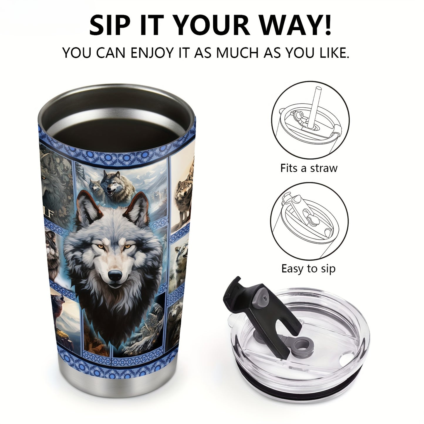 Alpha Wolf Tumbler - 20oz Stainless Steel Insulated Travel Mug, Double Wall Vacuum, Durable & Leakproof, Symbol of Strength & Loyalty, Gift for Men & Women