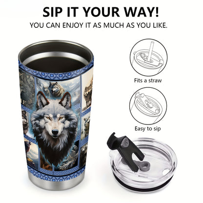 Alpha Wolf Tumbler - 20oz Stainless Steel Insulated Travel Mug, Double Wall Vacuum, Durable & Leakproof, Symbol of Strength & Loyalty, Gift for Men & Women