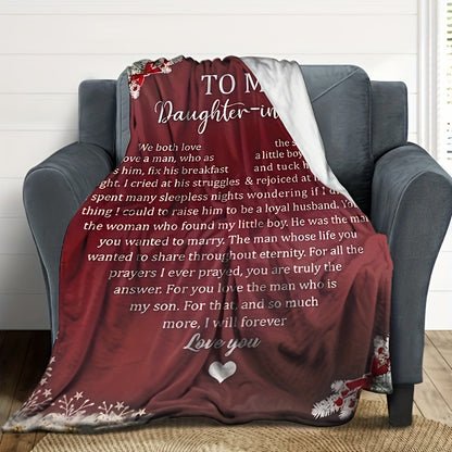 Welcome to the Family Heirloom - Burgundy Floral Flannel Throw, A Cherished Gift for New Daughter-in-Law, Wedding & Beyond