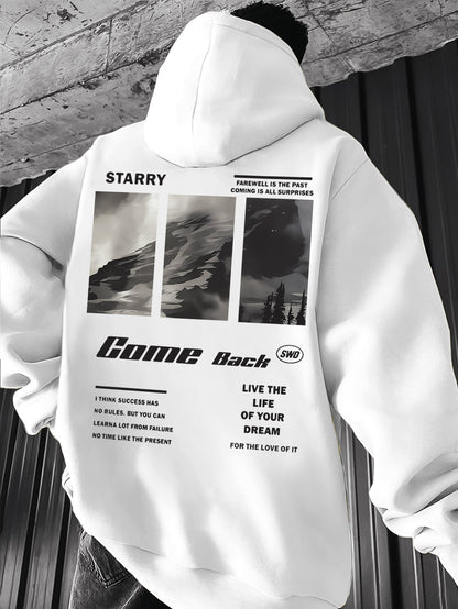 Men's Retro Street Print Hoodie - Past and Future Theme | Regular Fit Long Sleeve Hooded Sweatshirt Pullover