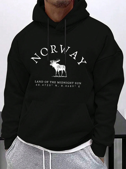 Nordic Wilderness Hoodie - Norwegian Moose & Midnight Sun Graphic | Unisex Oversized Streetwear with Drawstring Hood