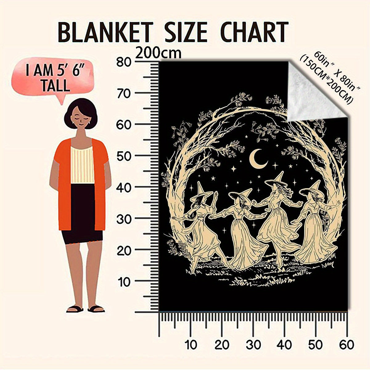 Witch Coven & Moonlight Flannel Blanket - Ultra-Soft Gothic Throw for Magic Lovers, All-Season Halloween Decor, Cozy Machine Washable Gift