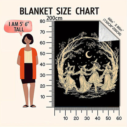 Witch Coven & Moonlight Flannel Blanket - Ultra-Soft Gothic Throw for Magic Lovers, All-Season Halloween Decor, Cozy Machine Washable Gift