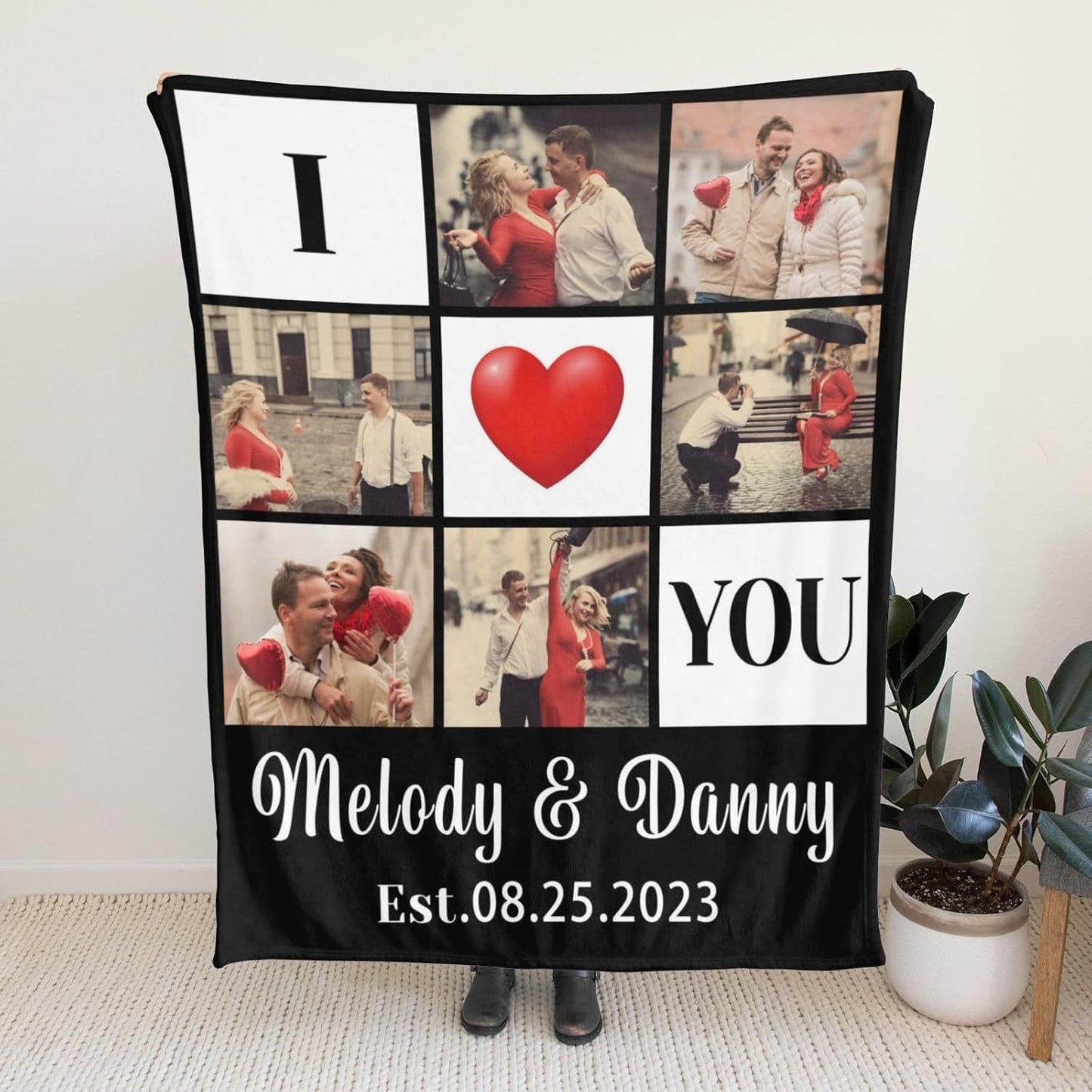 Custom Heart Photo Blanket - Personalized Couple Gift in Heart Shape Frame, Ultra-Soft Polyester Fleece, Perfect Anniversary & Valentine's Day Keepsake