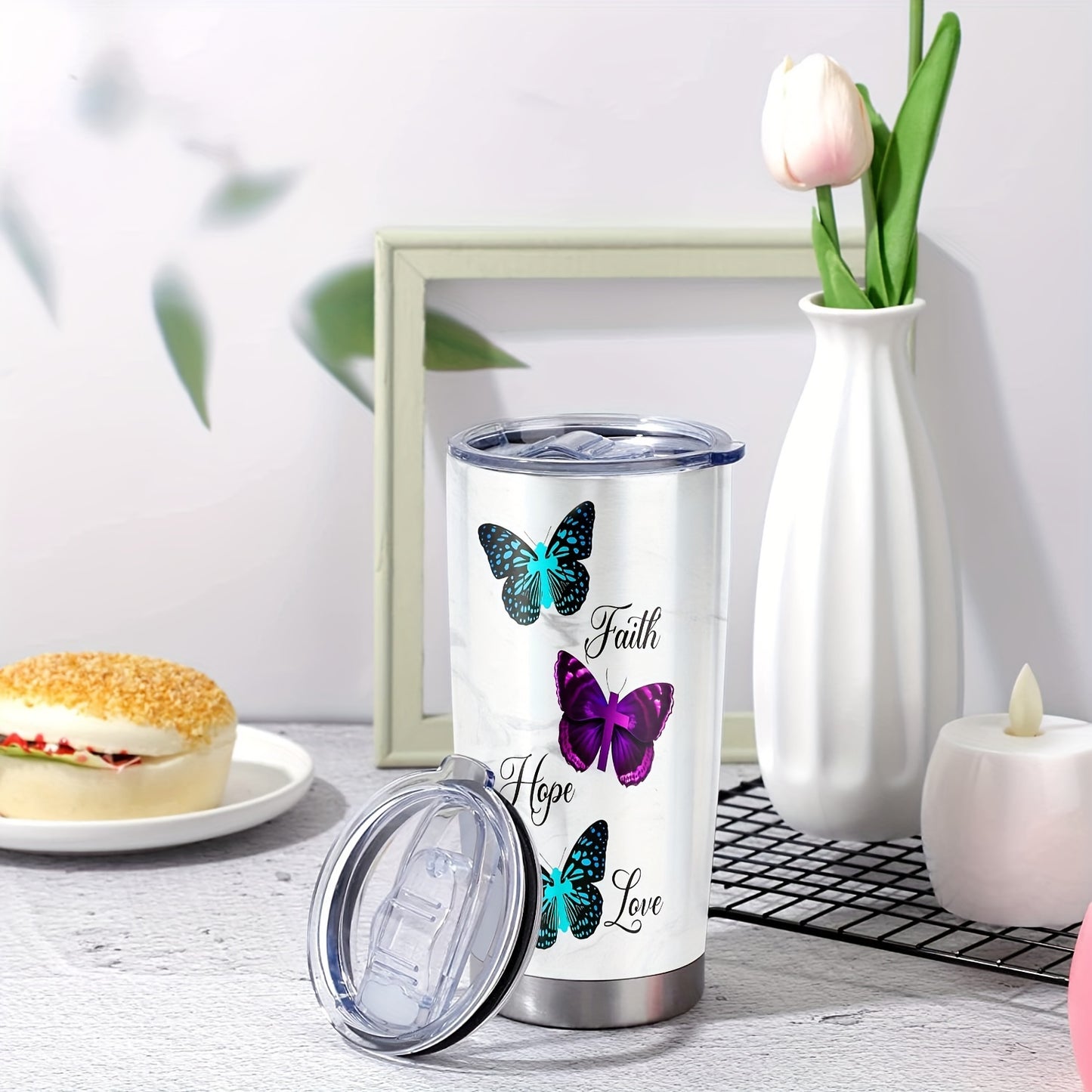 Butterfly Joy Tumbler - 20oz Funny Print Insulated Stainless Steel Cup, Double Wall Vacuum Travel Mug | Break-Resistant & Reusable, Perfect Gift for Her, Family & Friends
