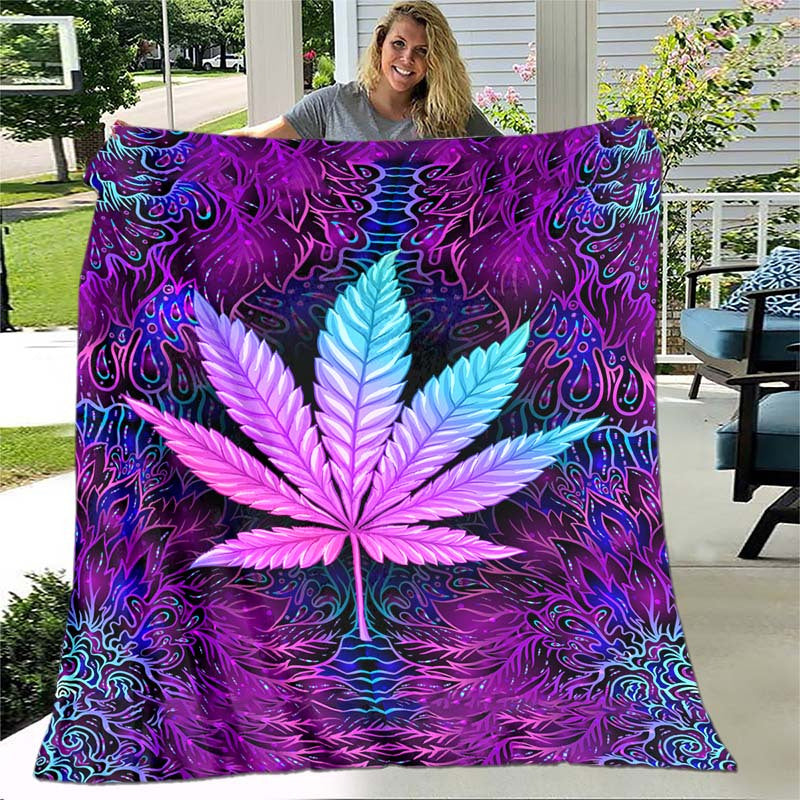Purple Psychedelic Maple Leaves Flannel Throw - Trippy Nature-Inspired Art Blanket | Lightweight & Soft for Music Festivals, Home Decor, and Bohemian Style