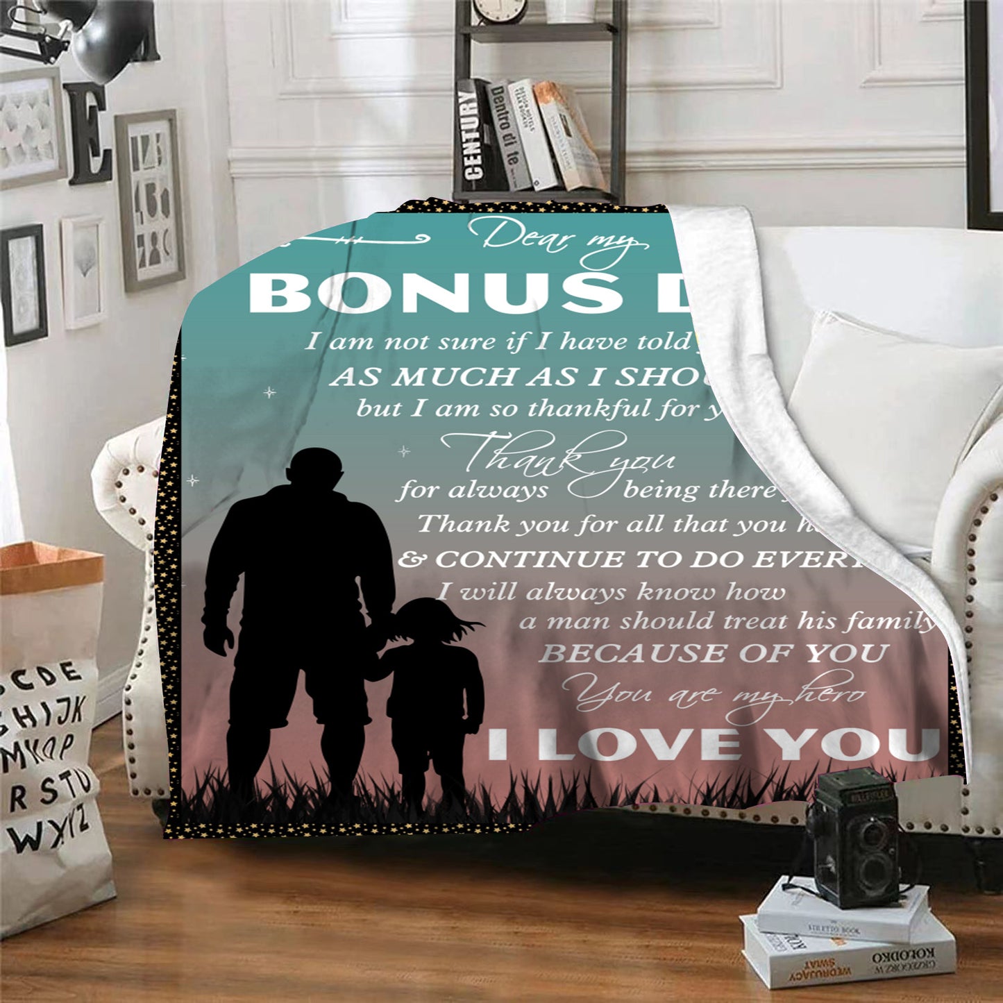 Vintage Letter Print Flannel Blanket - Cozy All-Season Throw with Classic Typography | Nostalgic Gift for Dad, Reading Naps & Cabin Decor