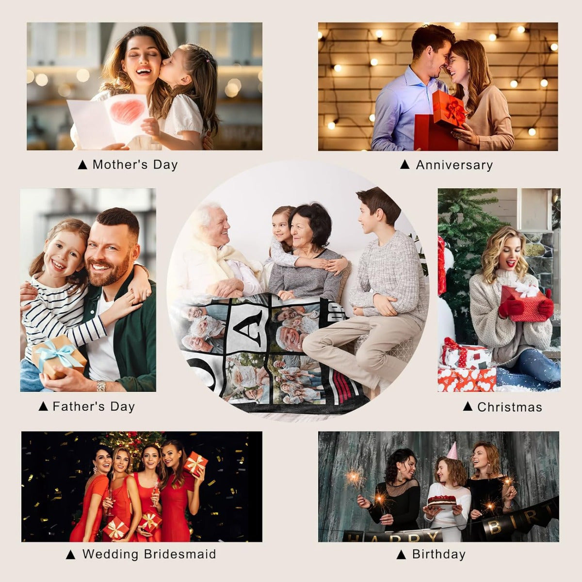 Custom Photo & Text Flannel Blanket - Personalized Family Memory Throw, Ultra-Soft & Warm, Multi-Scene Gift for Christmas, Birthday, Anniversary