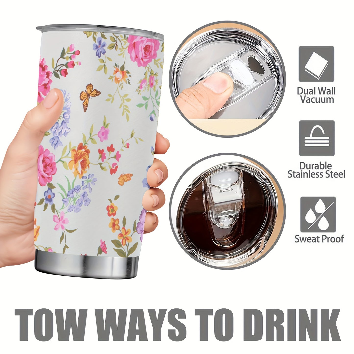 Floral & Funny Quote Tumbler - 20oz Stainless Steel Insulated Cup with Double Wall Vacuum | Humorous Gift for Women, Best Friends & Family