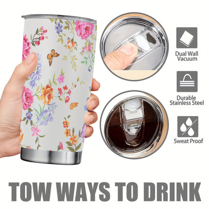 Floral & Funny Quote Tumbler - 20oz Stainless Steel Insulated Cup with Double Wall Vacuum | Humorous Gift for Women, Best Friends & Family