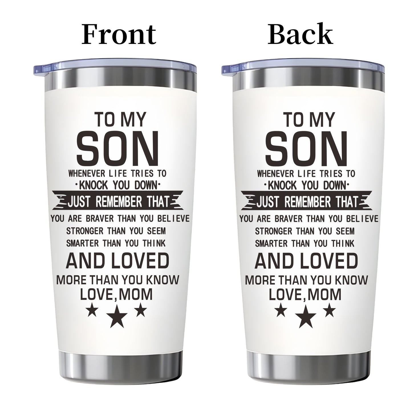 "Whenever Life Knocks You Down" Tumbler for Son - 20oz Inspirational Quote Stainless Steel Cup | Motivational Gift for Birthday, Mother‘s Day & Back to School