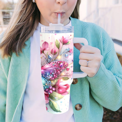 40oz Stainless Steel Tumbler with Straw & Handle - Large Vacuum Insulated Cup for Hot/Cold Drinks, Perfect Gift for Her, Travel & Outdoor