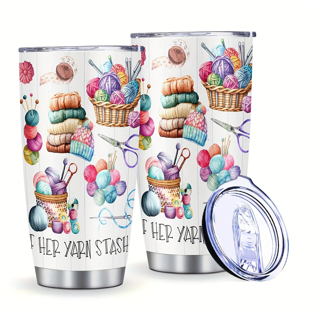 Stainless Steel Insulated Tumbler with Yarn Ball Print - Double Wall Thermal Coffee Cup Mug, Non-Slip & Reusable - Perfect Gift for Valentine's Day, Graduation, Birthday, Travel & Camping