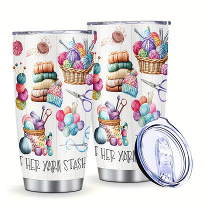 Stainless Steel Insulated Tumbler with Yarn Ball Print - Double Wall Thermal Coffee Cup Mug, Non-Slip & Reusable - Perfect Gift for Valentine's Day, Graduation, Birthday, Travel & Camping