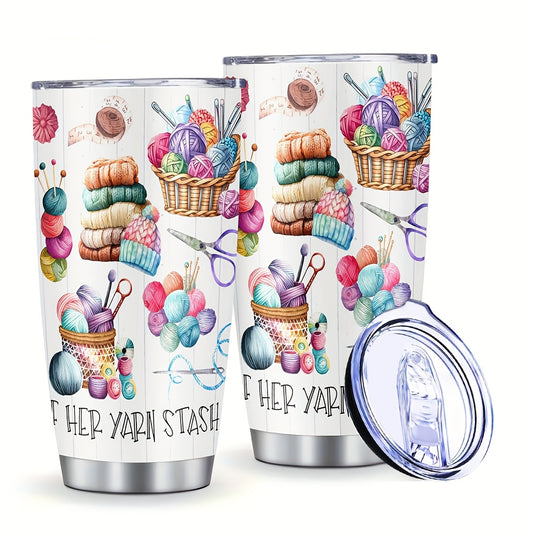 Stainless Steel Insulated Tumbler with Yarn Ball Print - Double Wall Thermal Coffee Cup Mug, Non-Slip & Reusable - Perfect Gift for Valentine's Day, Graduation, Birthday, Travel & Camping
