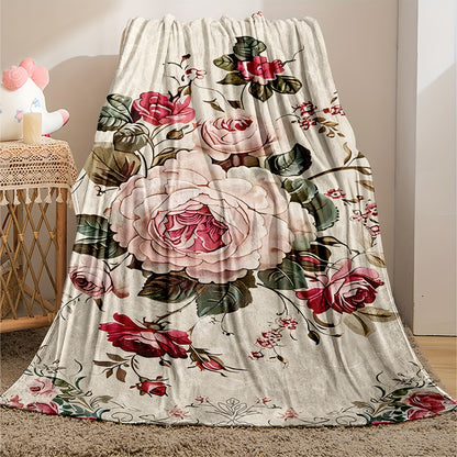 Pink Floral Flannel Blanket - Ultra Soft & Cozy Throw for Women | Multi-Scene Use for Nap, Sofa, and Bedroom Decor