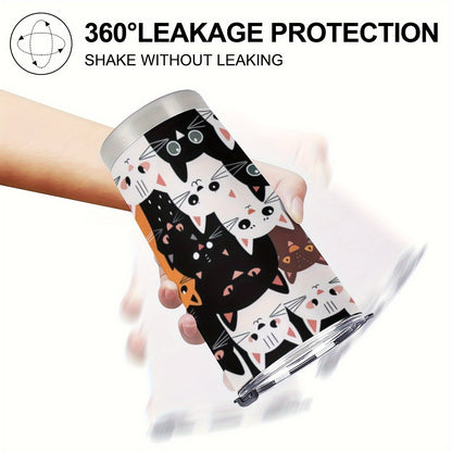 Stainless Steel Tumbler 20oz with Cat Print - Double-Walled Vacuum Insulated Travel Coffee Mug for Car Cup Holder, Leak-Proof Outdoor Cup