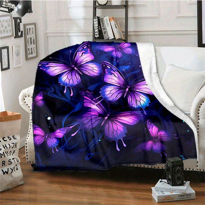 Purple Butterfly Flannel Throw - Elegant & Lightweight Blanket with Ethereal Design | Soft Multi-Scene Cover for Sofa, Bed, or as a Decorative Gift