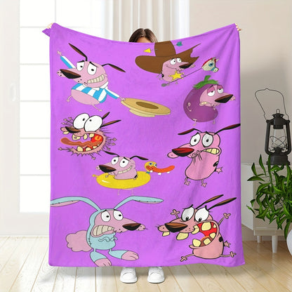 Cartoon Character Applique Thick Knit Blanket - Soft Polyester Year-Round Throw, Fun & Durable for Indoor & Outdoor Use, Machine Washable Animated Print