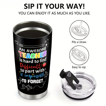 20oz Teacher Tumbler - "Teacher Nutrition Facts" Stainless Steel Insulated Coffee Mug | Appreciation, Christmas & Birthday Gift for Teachers from Students