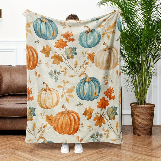 Cozy Pumpkin Flannel Throw Blanket - Ultra Soft, Warm & Lightweight, Machine Washable for Sofa or Bed