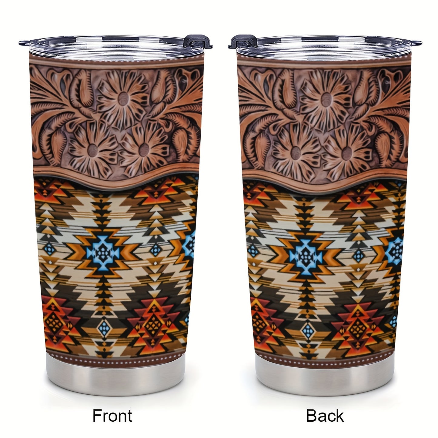 Southwestern Tumbler Gift Set - 20oz Stainless Steel Insulated Cup with Lid, Straw & Brush | Vibrant Floral Geometric Pattern, Keeps Drinks Hot/Cold | Holiday, Birthday Gift for Her
