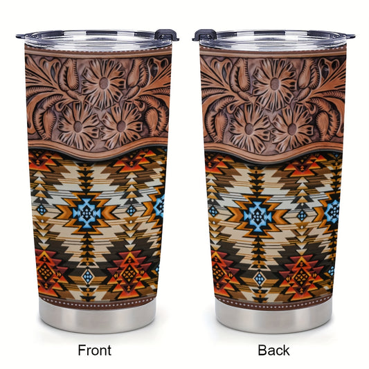 Southwestern Tumbler Gift Set - 20oz Stainless Steel Insulated Cup with Lid, Straw & Brush | Vibrant Floral Geometric Pattern, Keeps Drinks Hot/Cold | Holiday, Birthday Gift for Her