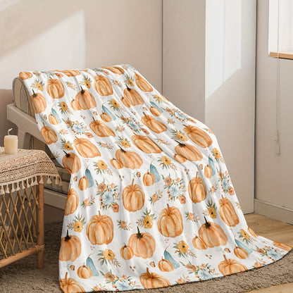 Cozy Pumpkin Fall Throw Blanket - Vibrant Harvest Print, Machine Washable Decor for Couch, Bed & Sofa