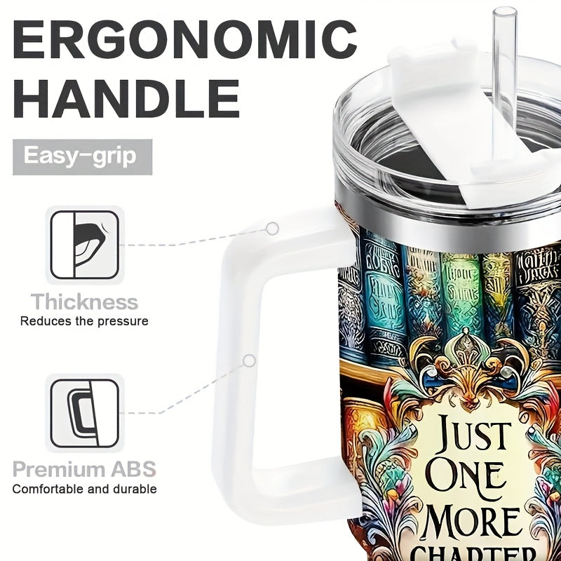 40oz Stainless Steel Car Tumbler - Printed Vibrant Bookshelf Art, Double-Wall Vacuum Insulated Coffee Mug, Christmas Gift